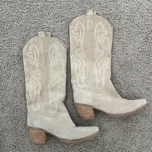 Jeffrey Campbell Cream Heeled Cowboy Boots